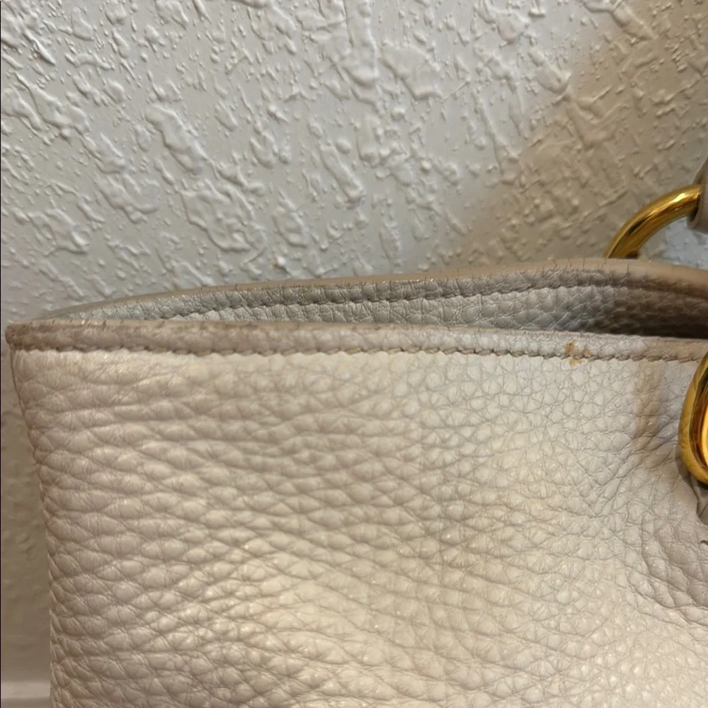 Prada Beige Leather Tote with Gold Accents, and long handle strap - Picture 9 of 16